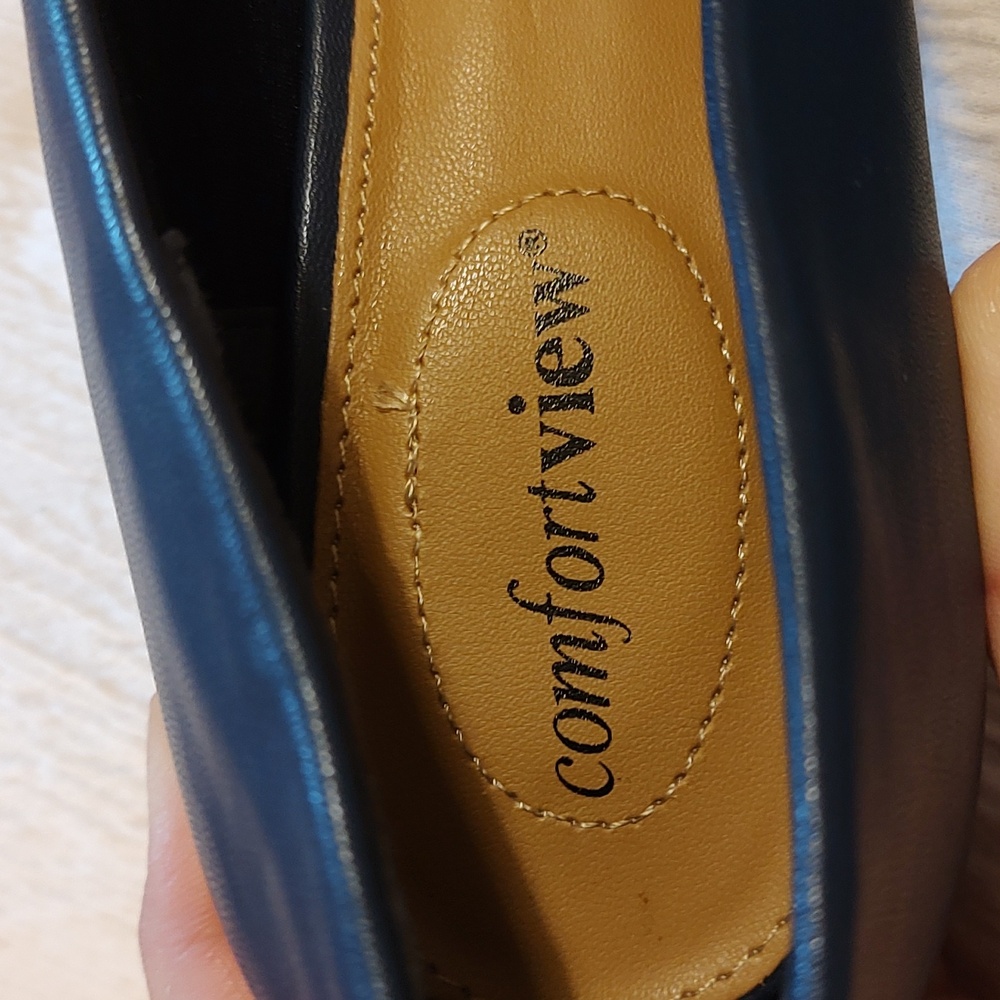 *Like New* Comfortview Vida Low-Heeled Pumps Navy Blue Faux Leather Office 9.5W - Picture 7 of 8